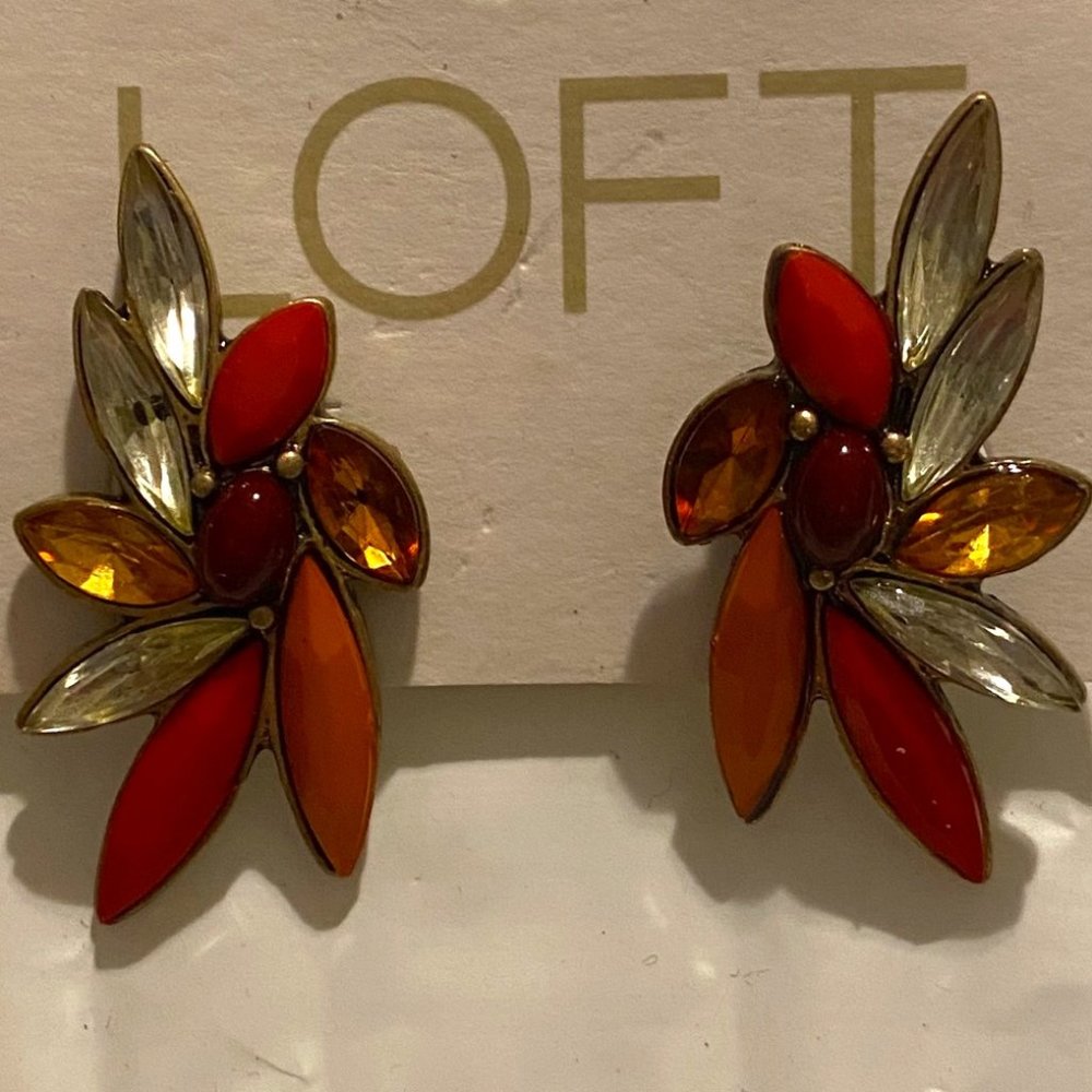 LOFT Dramatic Red, Orange, Gold, Clear Earrings